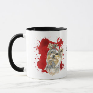 Mug Yorkshire Terrier Chien rouge Arrière - plan Abstr