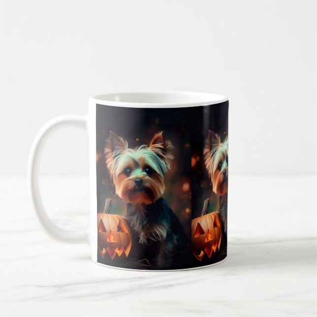 Mug Yorkshire Terrier Halloween avec citrouilles effra (Gauche)