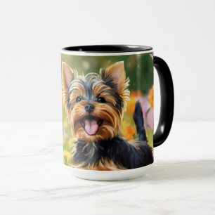 Mug Yorkshire Terrier Le champ de marionnettes de fleu