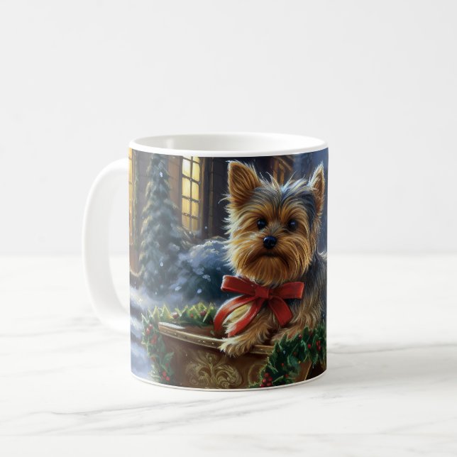 Mug Yorkshire Terrier Saison de Noël festive (Devant gauche)