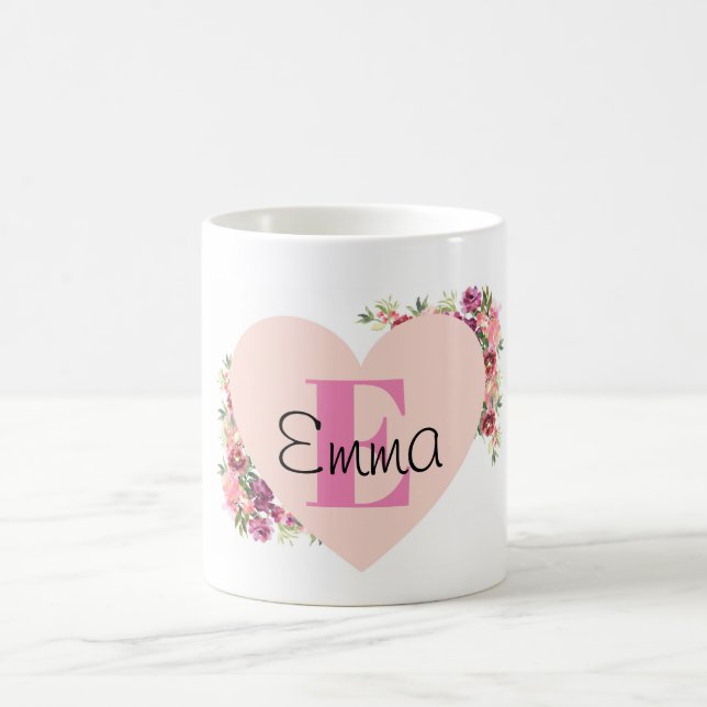 Mug YOUR NAME/TEXT/PinK FlorAL MonoGRAM (Centre)