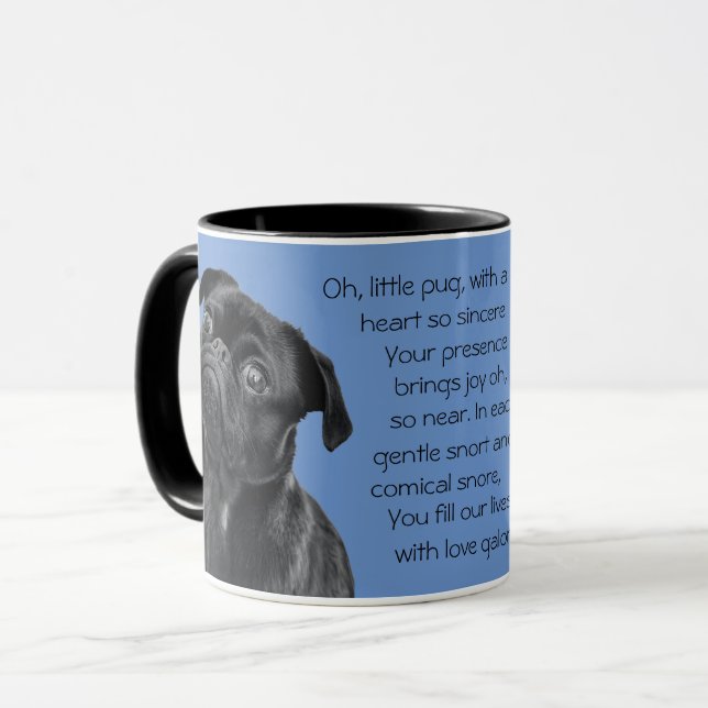 Mug Your Photo and words Black Pug Puppy with Poem (Devant gauche)