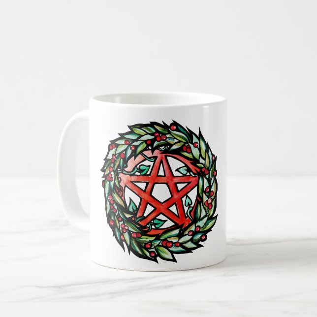 Mug Yule Wreath Pentacle Pagan Pentagram Holiday (Devant gauche)