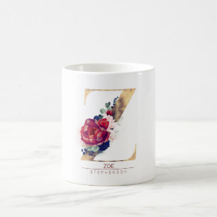Mug Z Monogramme Floral Bourgogne Rouge et Navy Blue