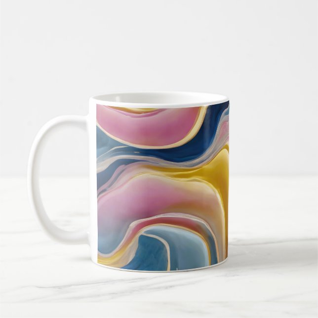 Mug « Zahara ». Tourbillons de bleus, rose et sable (Gauche)