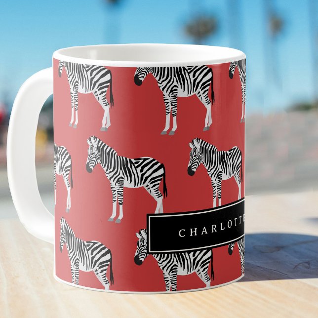Mug Zebra Exotic Animal Motif Deep Red (Zebra Exotic Animal Pattern Deep Red Coffee Mug)