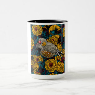 Mug Zebra finch et buisson rose