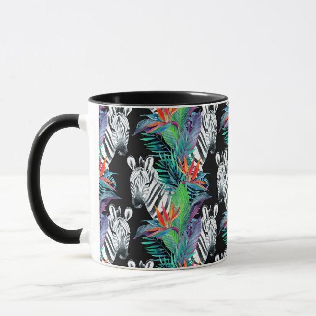 Mug Zèbre et motif de fleurs exotique (Gauche)