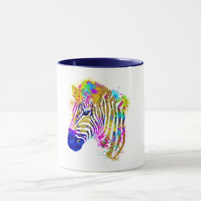 Mug Zèbre Graphique avec Tache de Peinture Aquarelle A (Centre)