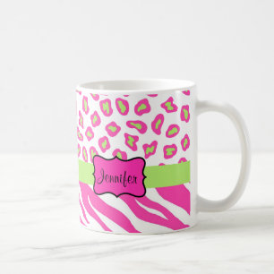 Mug Zèbre rose et blanc & Peau Cheeta Personnalisé