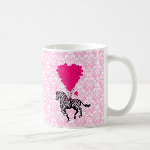 Mug Zèbre vintage et ballons roses de coeur