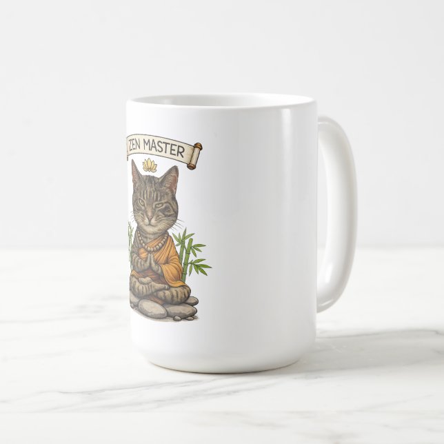 Mug Zen Master Cat Funny Chill Gray Tabby Cat Gift  (Devant droit)