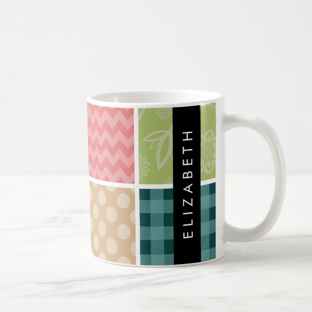 Mug Zigzag, Chevron, En vichy, Pois, Votre Nom (Droite)