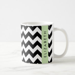 Mug Zigzag noir et blanc, Motif Chevron, Votre nom