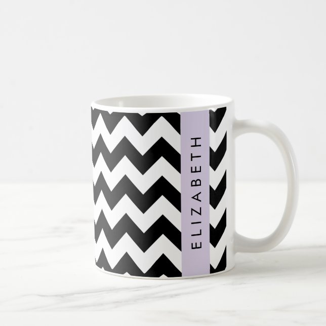 Mug Zigzag noir et blanc, Motif Chevron, Votre nom (Droite)