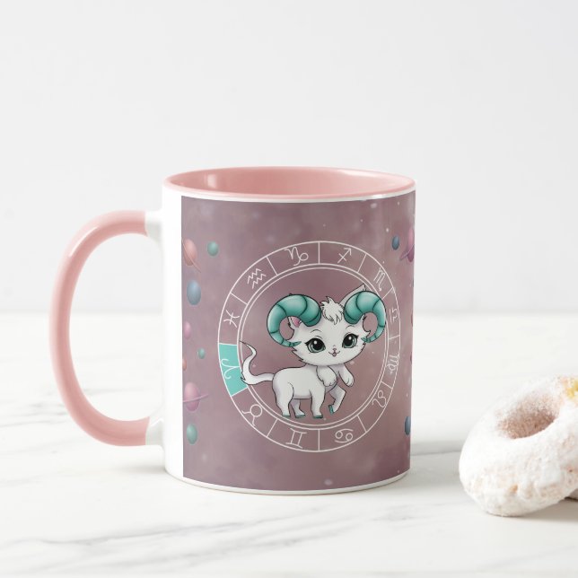 Mug Zodiac Aries Cute Chat Roue Planète Astrologie (Avec donut)