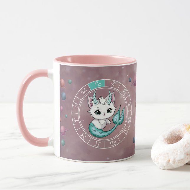 Mug Zodiac Capricorn Cute Chat Roue Planète Astrologie (Avec donut)