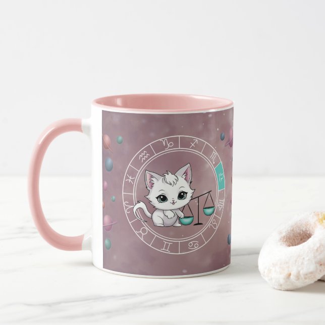 Mug Zodiac libra Cute Cat Wheel Planet Astrologie (Avec donut)