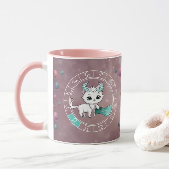 Mug Zodiac Taurus Cute Chat Roue Planète Astrologie (Avec donut)