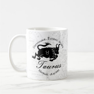 Mug Zodiac Taurus Personnalisé noir blanc Traits d'ast