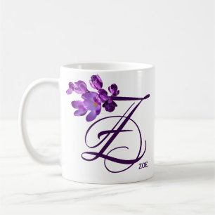 Mug Zoe nom personnalisé fleurs pourpres boho vintage