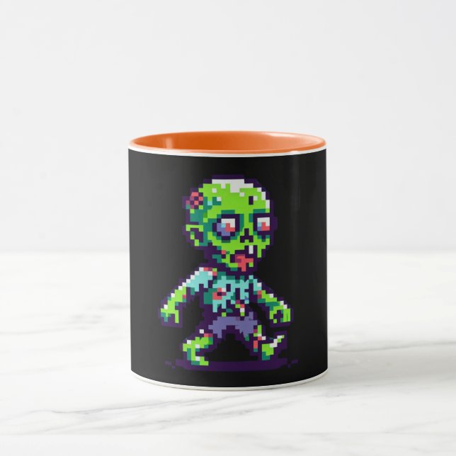 Mug zombie drôle Halloween 8 bits  (Centre)