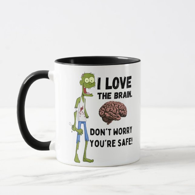 Mug Zombie Drôle J'adore Le Cerveau  (Gauche)