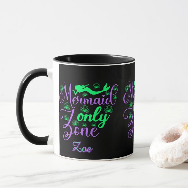 Mug Zone de script Mermaid vert violet Script (Avec donut)