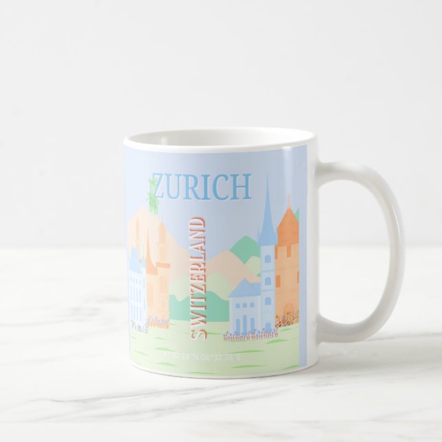 Mug Zurich Travel Art, Suisse, Blue Retro Travel (Droite)