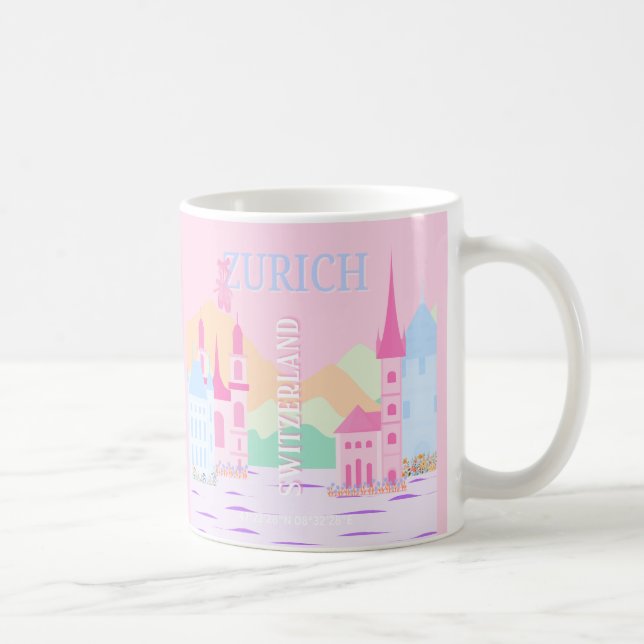 Mug Zurich Travel Art, Suisse, Pink Preppy (Droite)