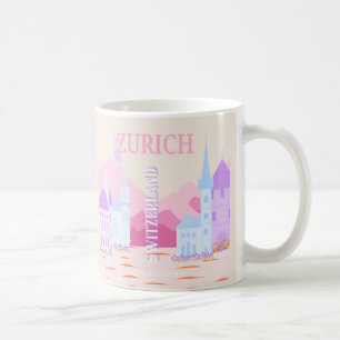 Mug Zurich Travel Art, Suisse, Pink Preppy Travel