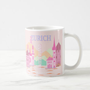 Mug Zurich Travel Art, Suisse, Pink Retro Travel