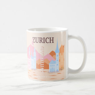 Mug Zurich Travel Art, Suisse, Retro Travel Art
