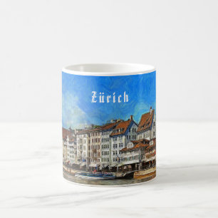 Mug Zurich. Vue du remblai de rivière de Limmat