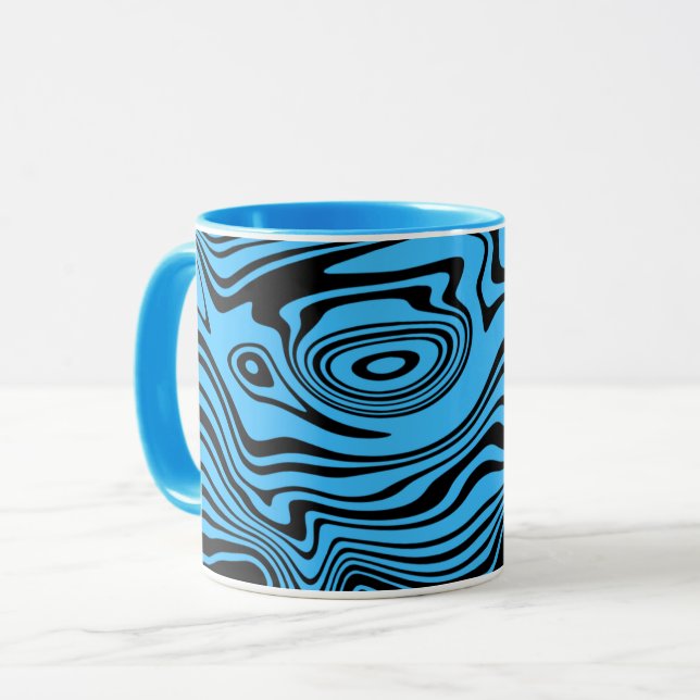 Mugs de café à rayures noir et bleu (Devant gauche)