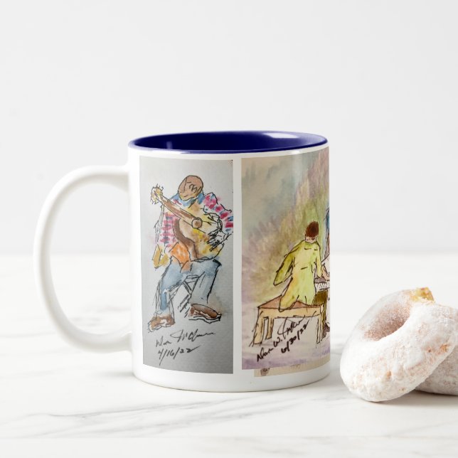 Mugs de café Jazz de série Bleue (Avec donut)