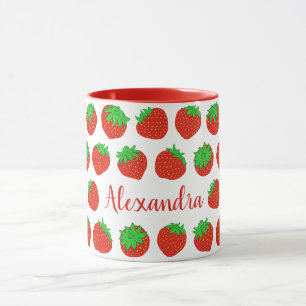 Mugs de fraises rouges personnalisés avec nom