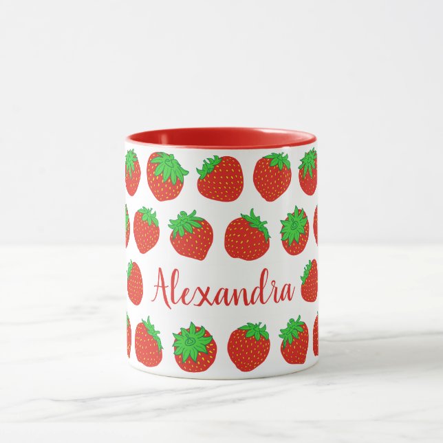 Mugs de fraises rouges personnalisés avec nom (Centre)
