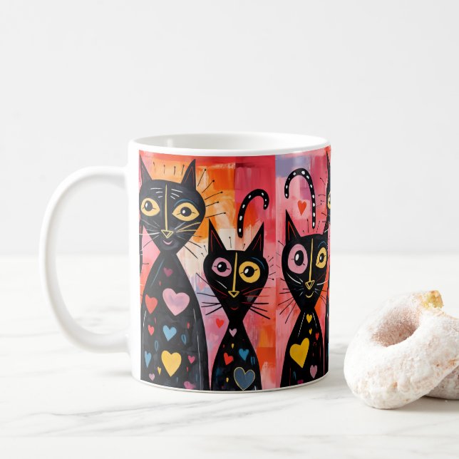 Mugs de la Saint-Valentin Chat Cœurs Rouges (Avec donut)