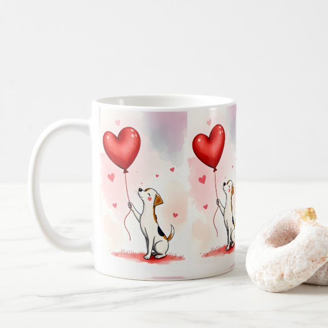 Mugs de la Saint-Valentin Chien Coeurs Rouges (Avec donut)