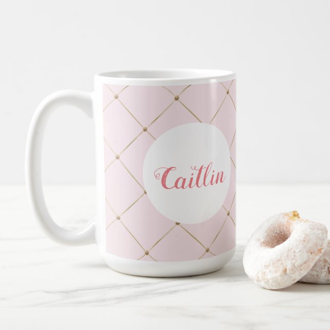 Mugs de nom de princesse rose et or (Avec donut)