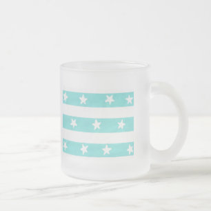 Mugs Étoiles Blanches sur Rayures Turquoise
