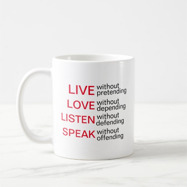 Mugs Expressifs Vivent, Amour, Écoute, Parle (Gauche)