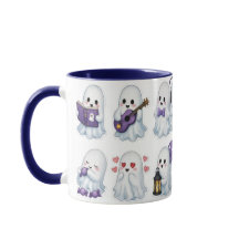 Mugs fantômes effrayants mignons d'Halloween à deu