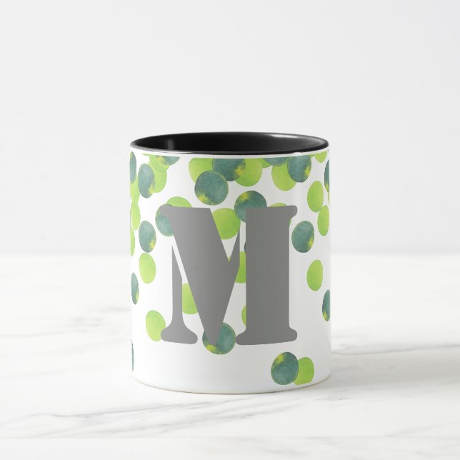 Mugs Monogrammes Personnalisés, Confetti Vert Desi (Centre)