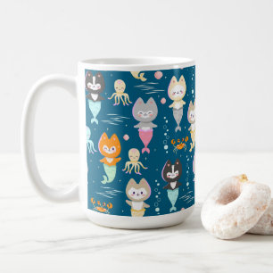 Mugs nautiques décorés de mignons chatons de sirèn