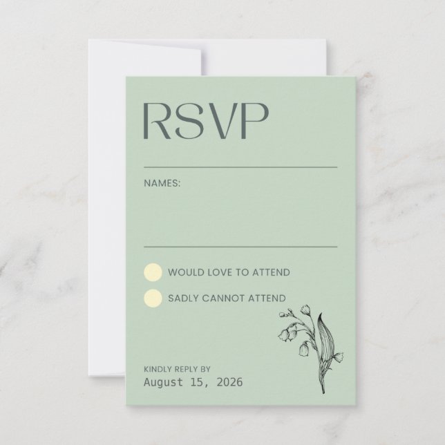 Muguet - Carte de réponse Vert Sauge RSVP (Devant)