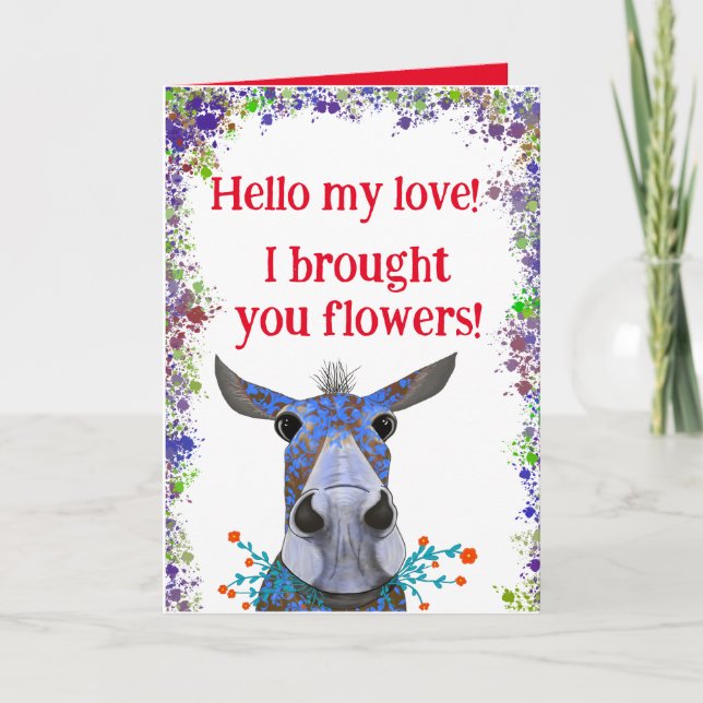 Mule Cute Avec Fleurs Carte Valentine (Devant)