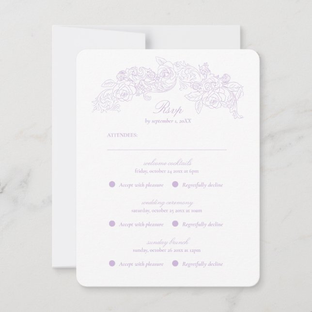 Multi Event Victorian Purple Romantic RSVP Card (Devant)