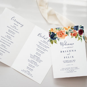 Multicolor Elégant Floral Folded Wedding Programme